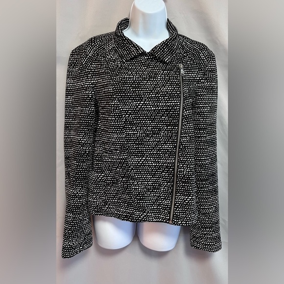 Express‎ Women’s Black & White Zip Up Career Blazer Jacket Sz Large - Picture 1 of 9